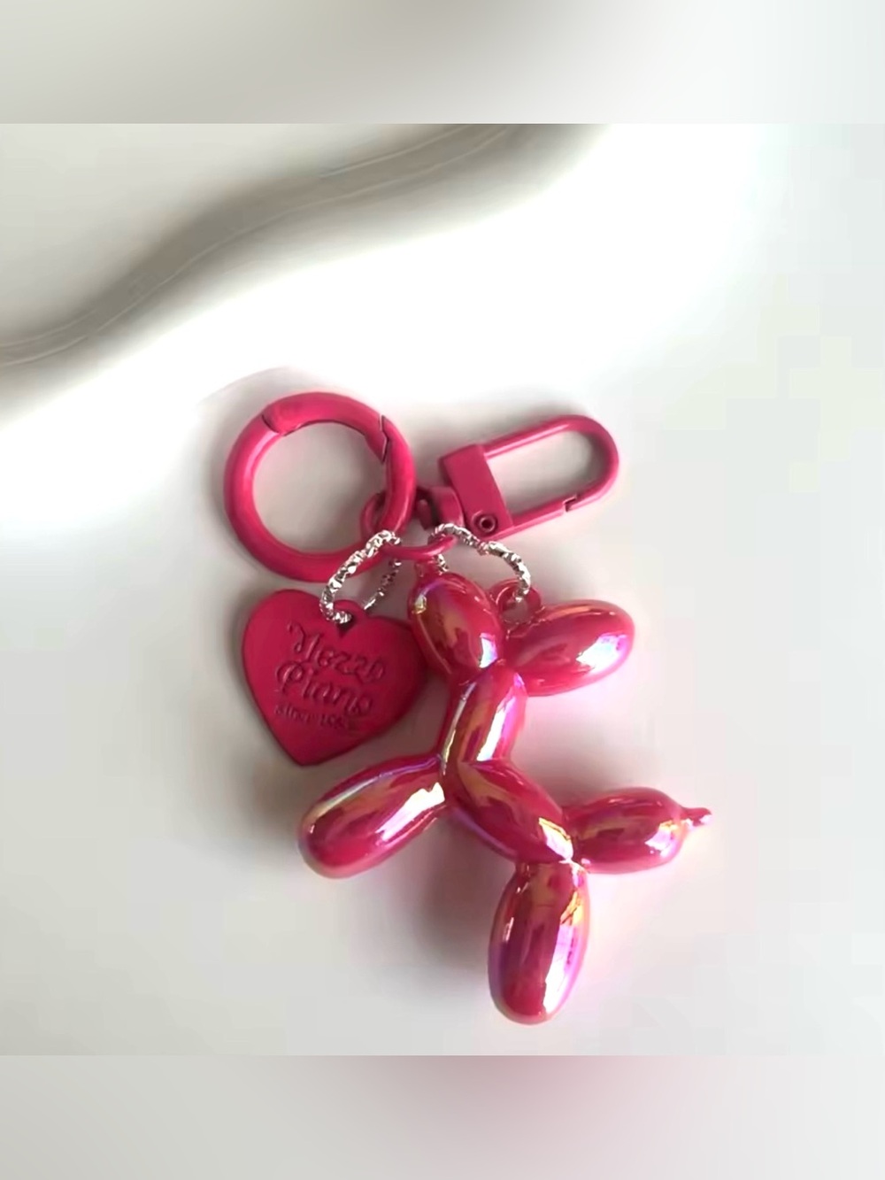 Silver Balloon Dog Keychain Charm with Black Heart Tag - Picture 2 of 6
